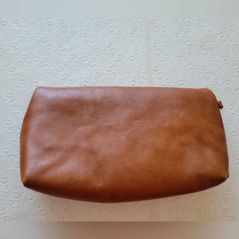 Patricia Nash tan / carmel brown Fold Over Leather Clutch Bag Purse - Picture 3 of 12